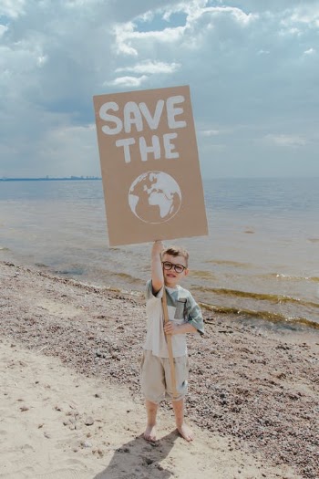 A Boy Standing at the Seashore while Holding a Signage · Free Stock Photo
