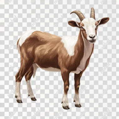 a brown and white goat standing on a PNG transparent background