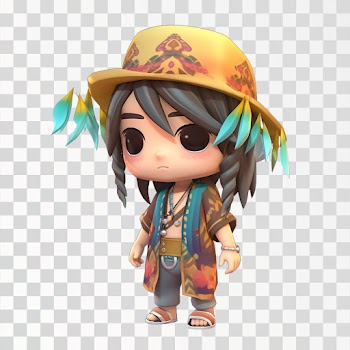 A calm 3D chibi boy, PNG transparent background