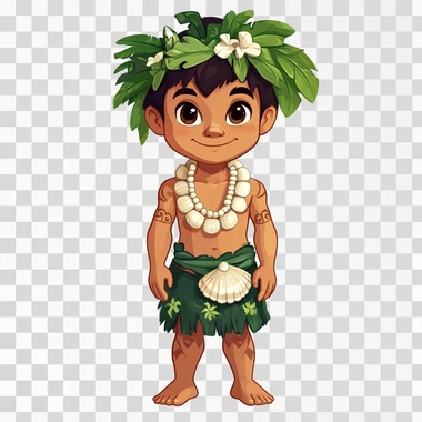 a cartoon image of a CHamoru boy wearing traditional chamorr