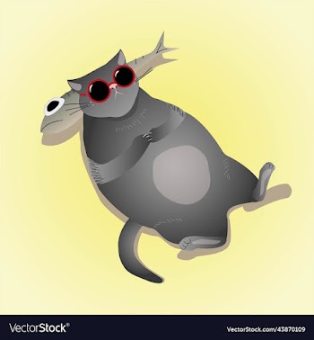 a cat in dark glasses lies on fish