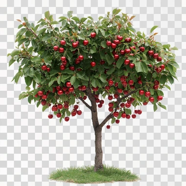 a cherry tree with cherries, real, white background