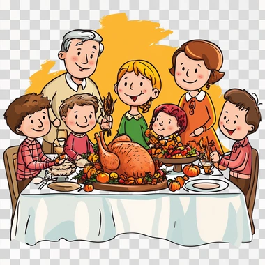 A clipart of a thanksgiving party with the family.