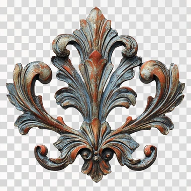 a color picture of an old metal decorative piece on a white 