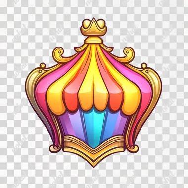 a colorful carnival tent with a crown on top of it