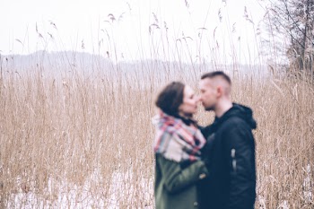 A couple about to kiss blurred