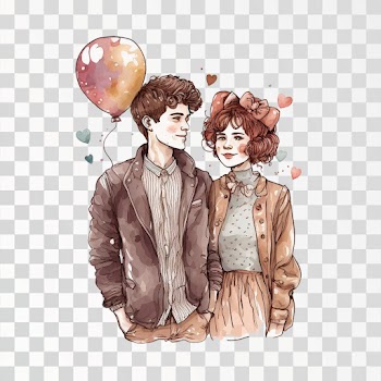 A couple PNG image, transparent background, valentine concept