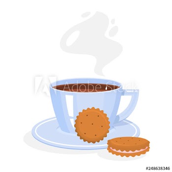 A cup of coffee or tea with tasty cookies