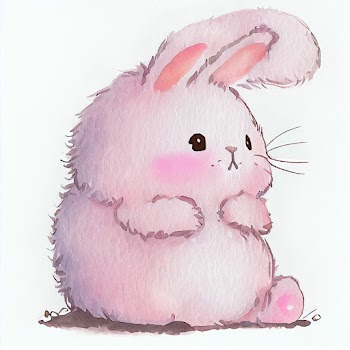 A cute and adorable baby pink bunny with a big fluffy tail