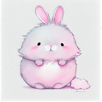 A cute and adorable baby pink bunny with a big fluffy tail