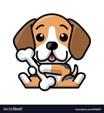 a cute beagle dog is holding a big bone cartoon
