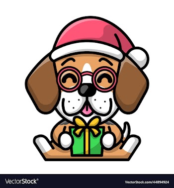 a cute beagle dog is wearing santa hat and