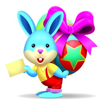 A cute blue bunny brings you a special delivery colorful Easter Egg for Easter holiday celebration.