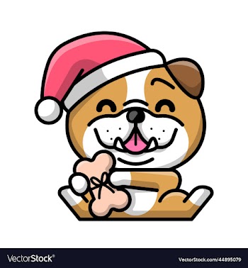 a cute bulldog is wearing santa hat and holding a