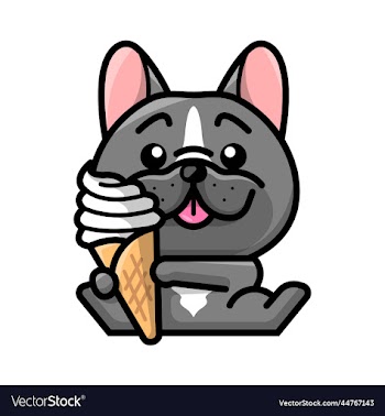 a cute french bulldog is holding a cone of ice