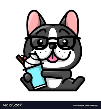 a cute french bulldog is holding a cup of ice