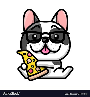 a cute french bulldog is holding a sliice of
