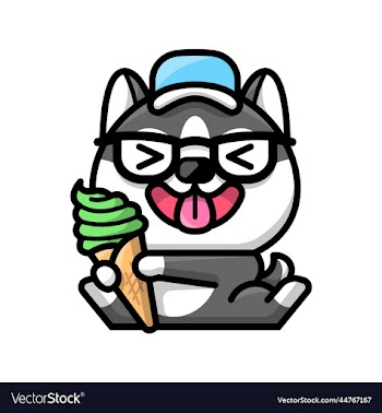 a cute husky is holding a cone of matcha ice