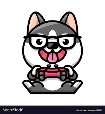 a cute husky is playiing video game cartoon