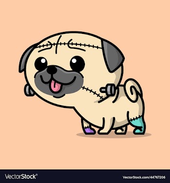 a cute pug dog look like a zombie cartoon
