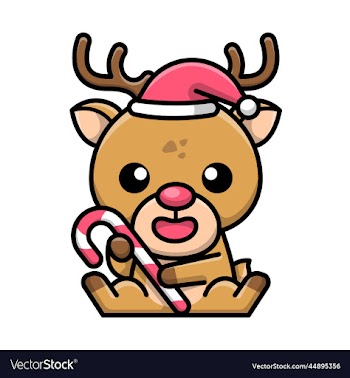 a cute reindeer with a santa hat is holding a