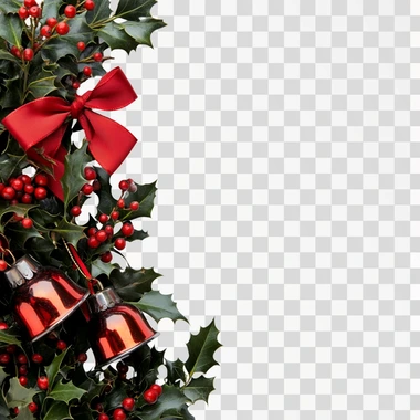 a decorative christmas background, holly and ribbon with bel