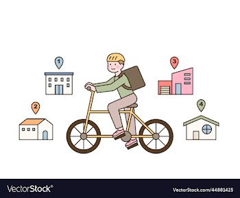 a delivery man is riding a bicycle carrying a