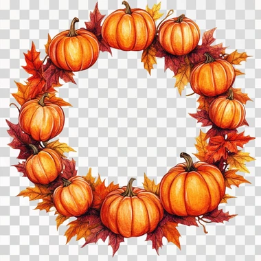 A detailed illustration of a Halloween wreath with pumpkins 