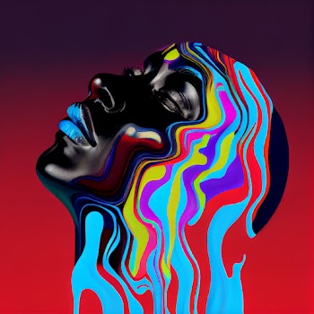 A face dissolving into colorful liquid