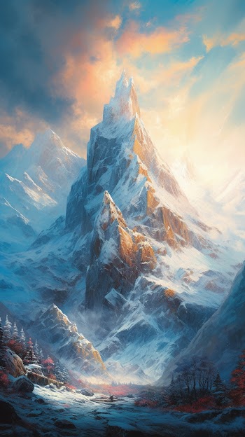 a fantasy mountain covered in snow