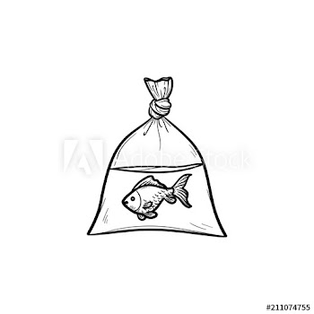 A fish in the plastic bag hand drawn outline doodle icon