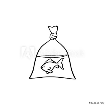 A fish in the plastic bag hand drawn outline doodle icon