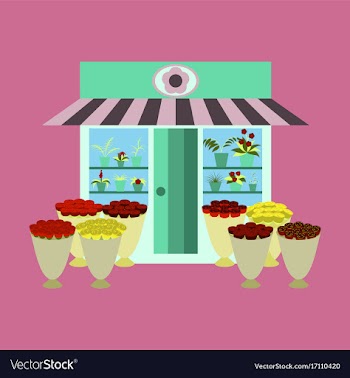 A flower shop with flowers outdoors and inside vector image