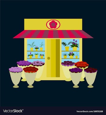 A flower shop with flowers outdoors and inside vector image