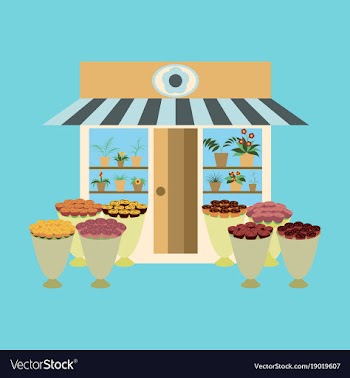 A flower shop with flowers outdoors and inside vector image