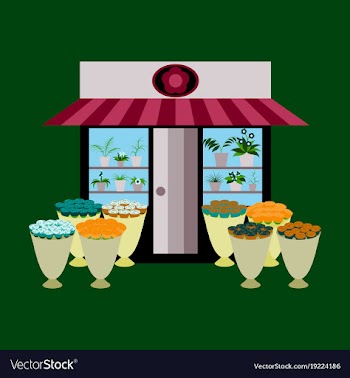 A flower shop with flowers outdoors and inside vector image