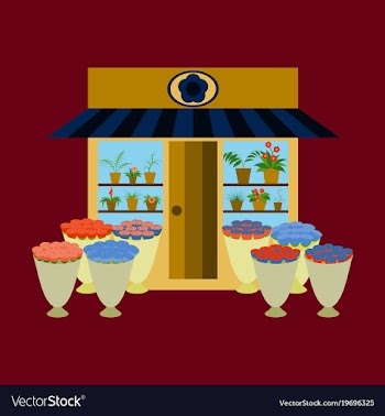 A flower shop with flowers outdoors and inside vector image