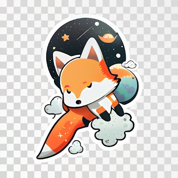 A fox in space die-cut sticker PNG transparent