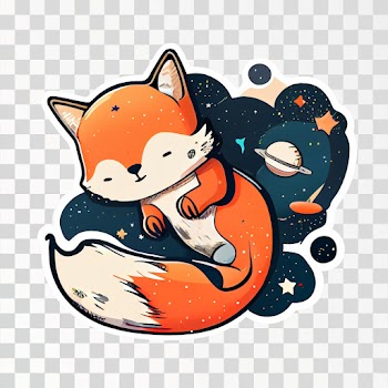 A fox in space die-cut sticker PNG transparent