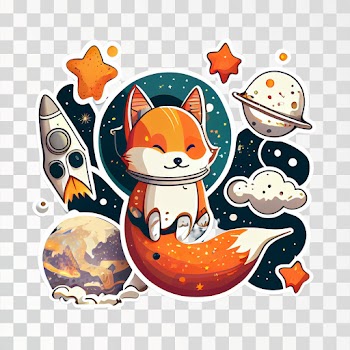 A fox in space die-cut sticker PNG transparent