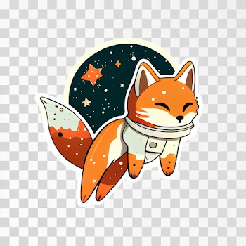 A fox in space die-cut sticker PNG transparent