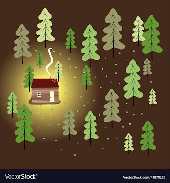 a-frame cabin house in the middle of fir forest
