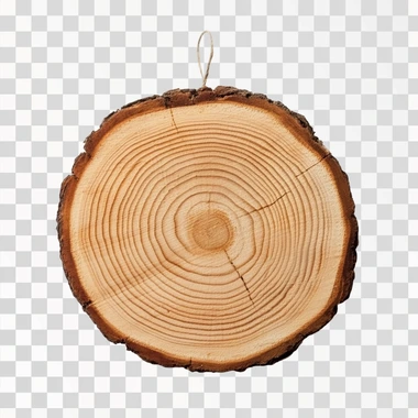 a frontal view of a wooden slice ornaments with no decoratio