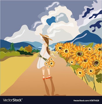 a girl in summer dress and hat of light