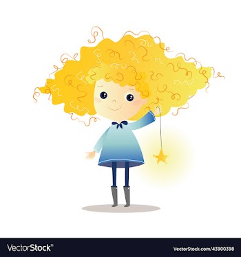 a girl with curly hair holds an asterisk