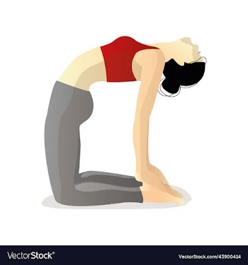 a girl with dark hair in gray leggings and red