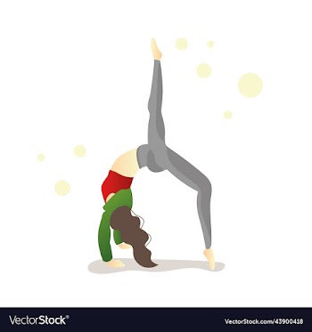a girl with dark hair in gray leggings and red