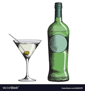 a glass of martini and a bottle