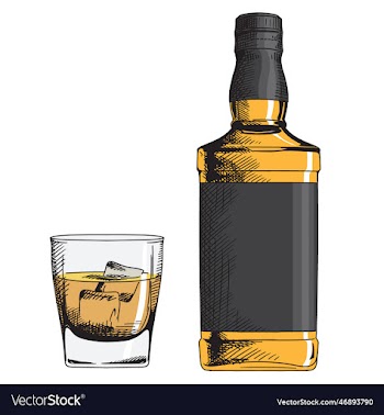 a glass of whiskey and a bottle