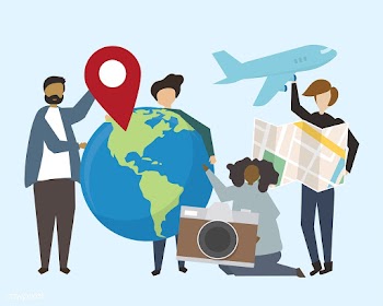 A group of people with travel icons illustrat.. | Free stock vector - 469939